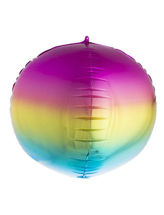 Folieballon bol regenboog van 46 cm met verloop van roze naar geel en turquoise en ophangoogje