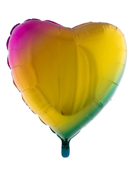 Folieballon hart regenboog met kleurverloop van roze via geel naar groen, 80,5 cm hoog