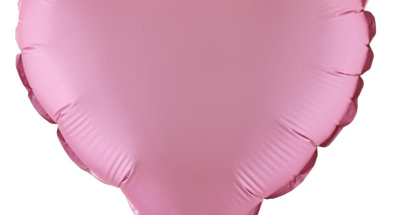 Folieballon hart roze van folie, 28 x 28 cm, op een doorzichtig stokje met houder