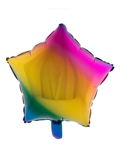 Folieballon ster regenboog met kleurverloop van roze naar geel, groen en blauw, 52,7 x 46 cm