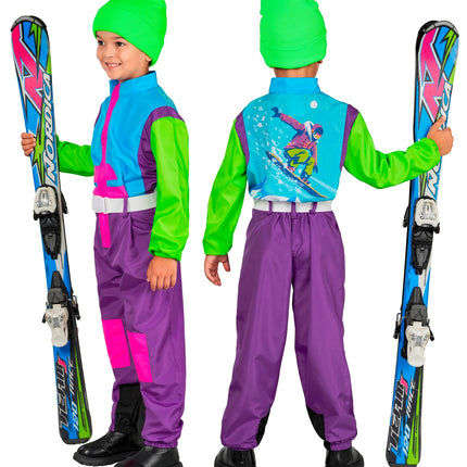 Fout ski pak snowboarder kinderen met gedrukte snowboarder op de rug, voor- en achteraanzicht