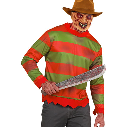 Fright night shirt heren gecombineerd met horrormasker voor een complete slasherlook