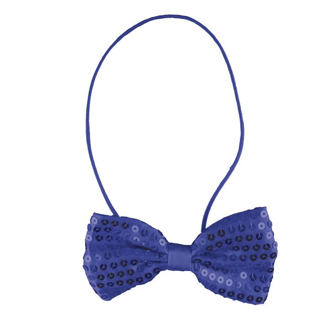 Funny Fashion Blauwe disco glitter strik met pailletten