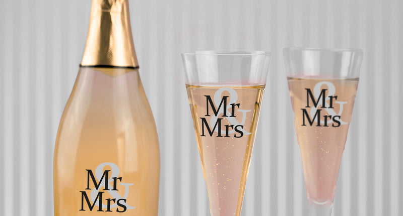 Funny Fashion Fles en glas stickers bruiloft Mr. Mrs. 6 stuks