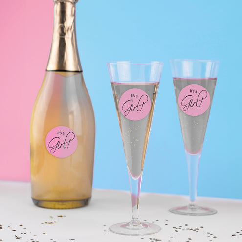 Funny Fashion Fles en glas stickers it's a girl 6 stuks