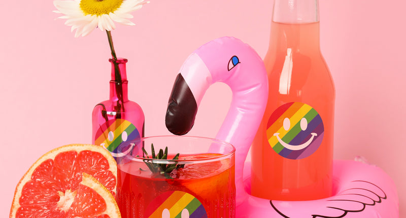 Funny Fashion Fles en glas stickers regenboog smiley 6 stuks