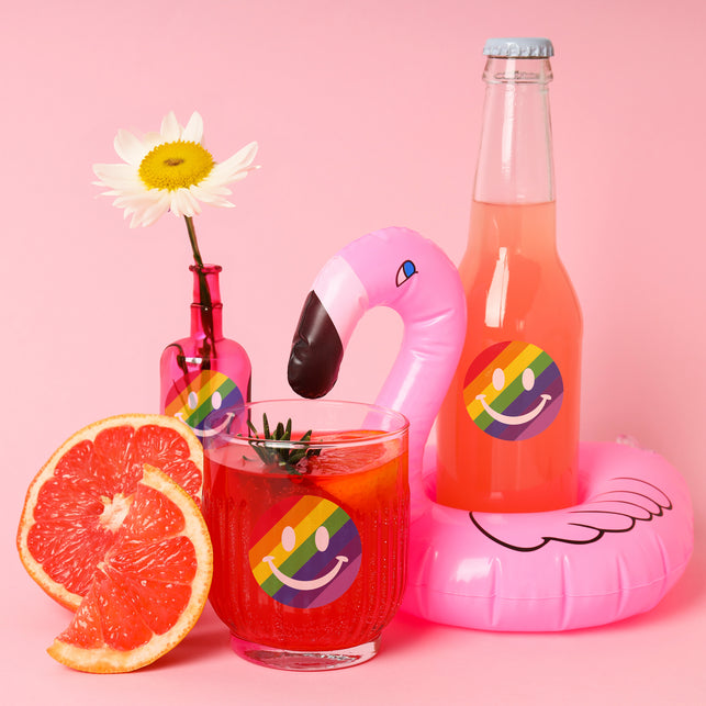 Funny Fashion Fles en glas stickers regenboog smiley 6 stuks