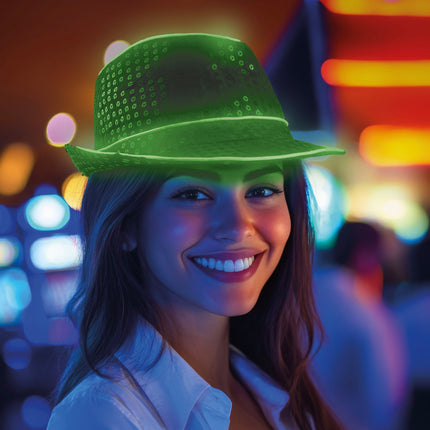 Funny Fashion Glitterhoed pailleten met licht groen
