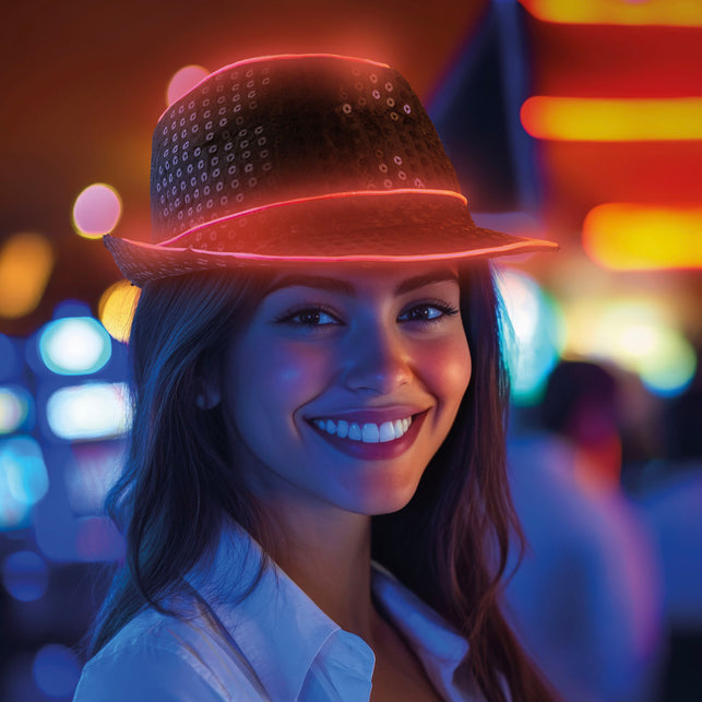 Funny Fashion Glitterhoed pailleten met licht oranje