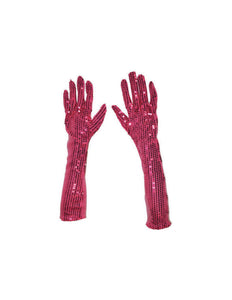 Funny Fashion Roze/ Fuchsia glitter handschoenen met pailletten 45cm