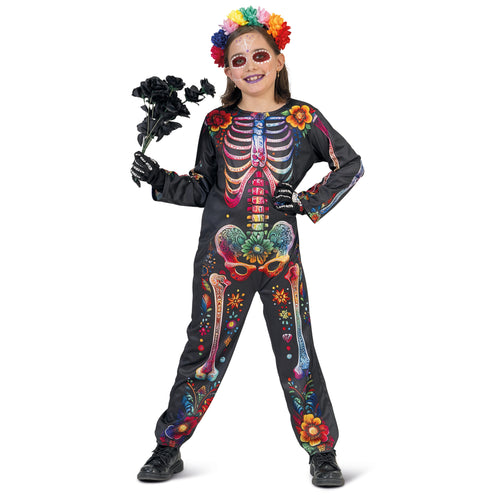 Funny Fashion Skelet jumpsuit bloemen kind day of death