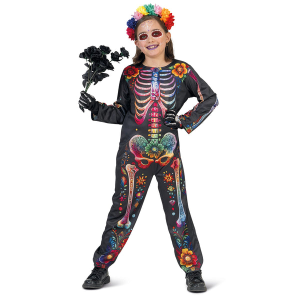 Funny Fashion Skelet jumpsuit bloemen kind day of death
