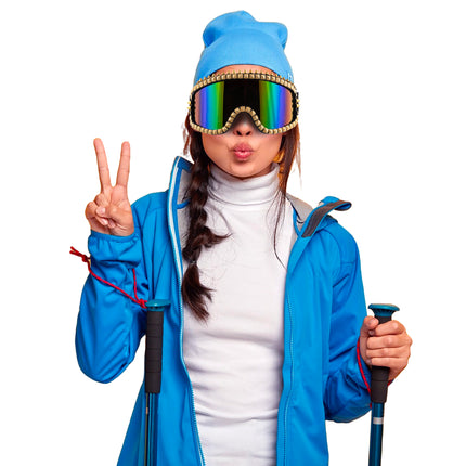 Funny Fashion Ski bril met strass steentjes goud