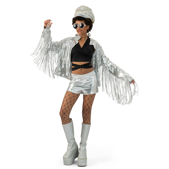 Funny Fashion Zilveren festival jas dames met franjes