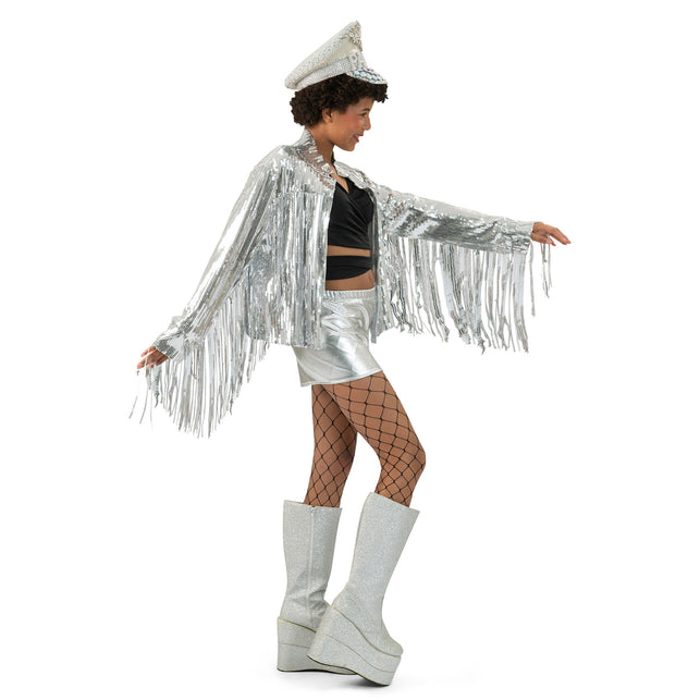 Funny Fashion Zilveren festival jas dames met franjes