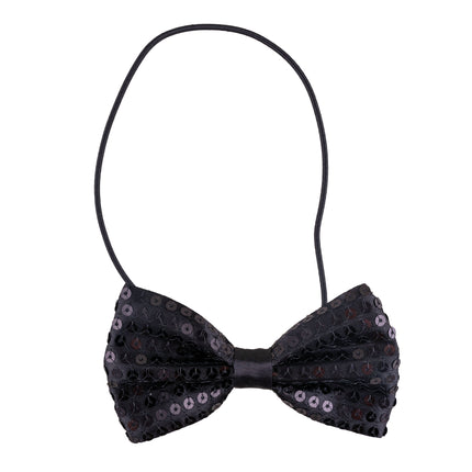 Funny Fashion Zwarte glitter vlinderdas met pailletten