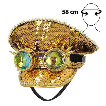 Galactic festival pet met stekels langs de klep en ronde partybril, hoofdomtrek 58 cm