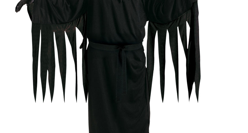 Geest kostuum Screaming kinderen: zwart lang gewaad met gerafelde mouwen en wit spookmasker voor Halloween