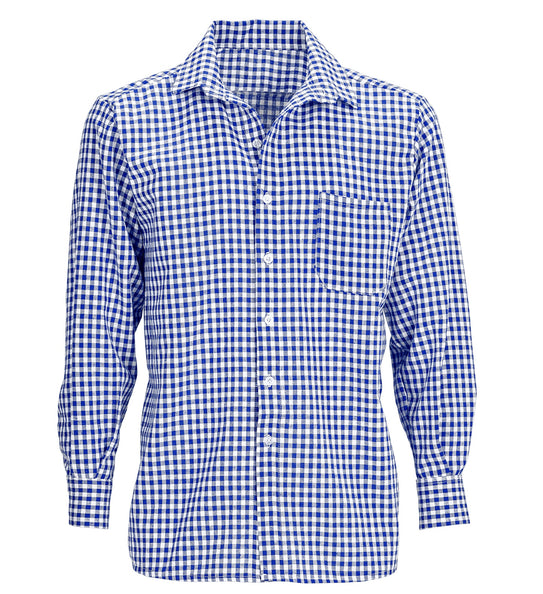 Geruit shirt Gustav blauw-wit ruitpatroon met witte knopen en borstzakje, zonder model