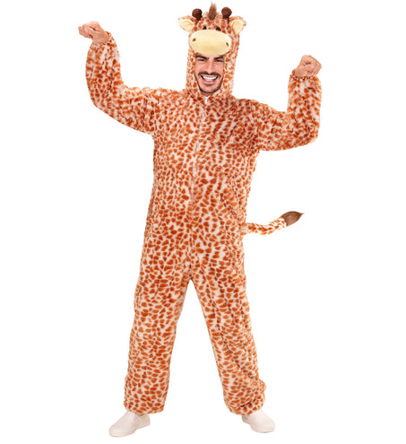 Giraffe pak Gary op heer, pluchen jumpsuit met giraffekop op de capuchon en staart