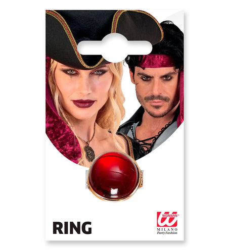 Gouden ring met rode steen op verkoopkaart van Widmann