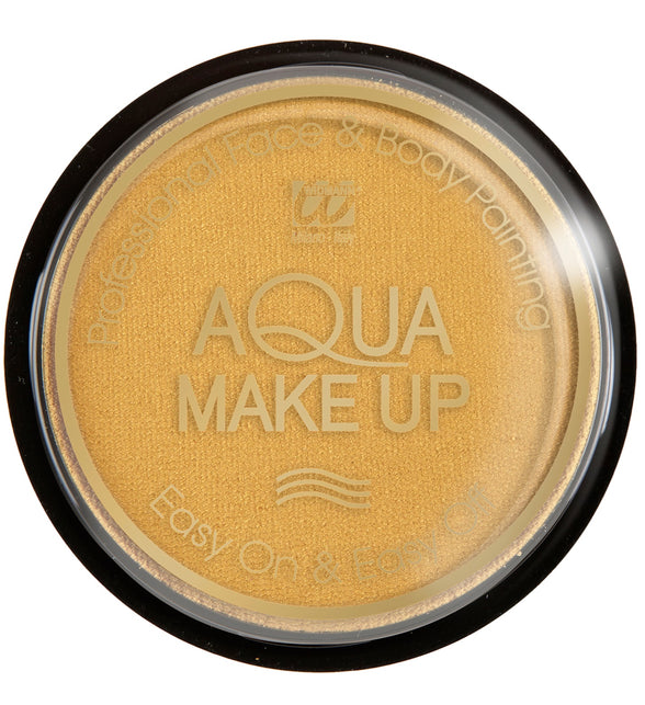 Gouden schmink aqua metallic met doorzichtig deksel en Aqua Make Up in reliëf in de koek, voor carnaval
