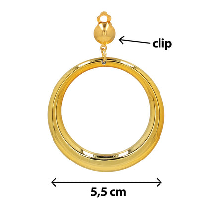 Goudkleurige oorring Celeste met bolle clip bovenaan en een doorsnede van 5,5 cm
