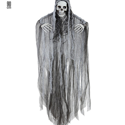 Grim reaper halloween decoratie van 90 cm lang, hangende horrorfiguur voor Halloween