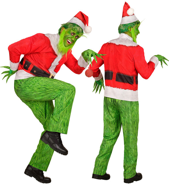 Groen kerstmonster kostuum met klauwhandschoenen en groene baard, voor heren