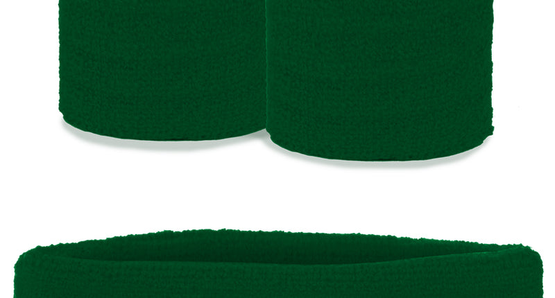 Groene zweetbandjes set 3-delig met brede hoofdband en twee polsbandjes in geribbelde badstof