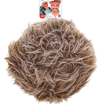 Haarband met pluche haar jaren 80 bovenaanzicht met volle asblonde lokken