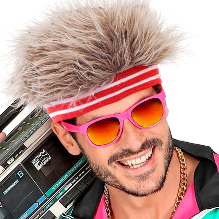 Haarband met pluche haar jaren 80 heren voor een discofeest, haar in asblond omhoog
