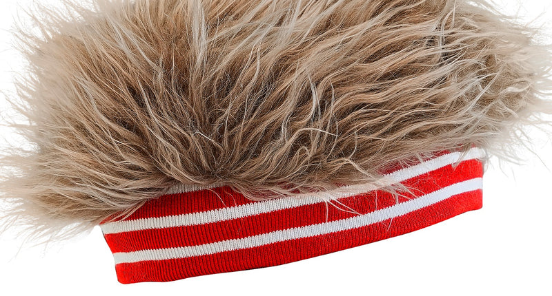 Haarband met pluche haar jaren 80 met rood-wit gestreepte band en asblond pluizig haar