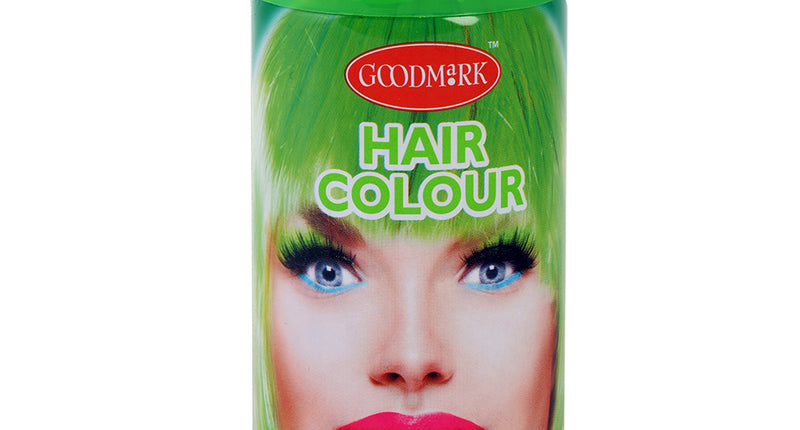 Haarspray fluor groen 125 ml in spuitbus van Goodmark met felgroene kap, voor een neonfeest