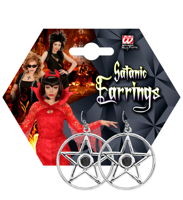 Halloween oorbellen met steen op verpakkingskaart, twee sterhangers met zwarte steen