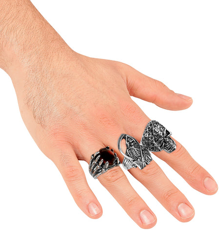 Halloween ringen heren gedragen op drie vingers, zilverkleurig zink met reliëfdetails