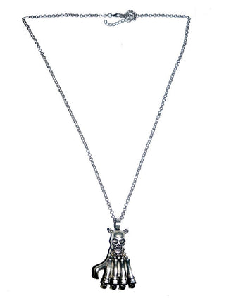 Halsketting hand skelet met doodskop, zilverkleurige metalen hanger met schedeltjes aan de vingertoppen