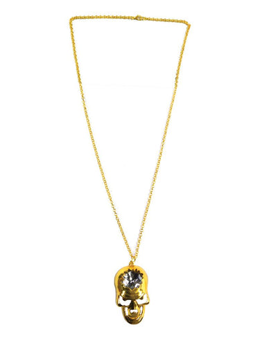 Halsketting piraat Henry met goudkleurige schakelketting en schedelhanger met heldere siersteen