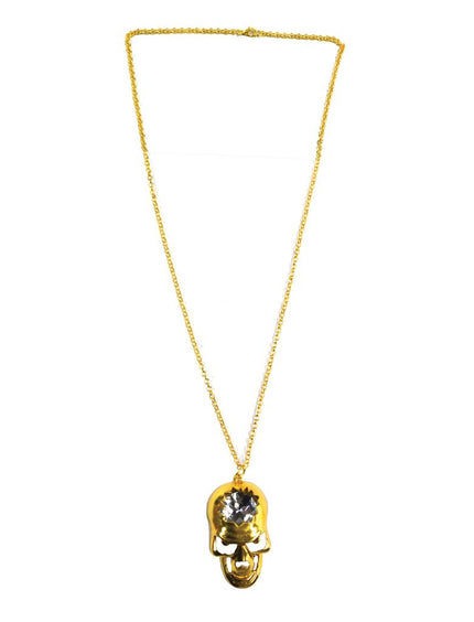 Halsketting piraat Henry met goudkleurige schakelketting en schedelhanger met heldere siersteen