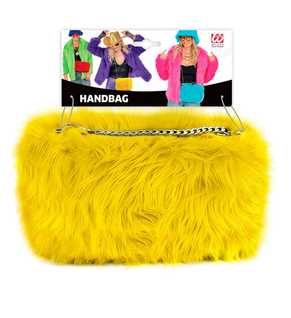 Handtas pluche geel dames op verpakkingskaart met kettinghengsel