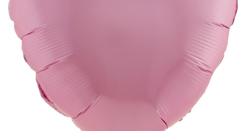 Hartjesballon roze van folie met glanzend oppervlak en vulopening onderaan, voor Valentijnsdag