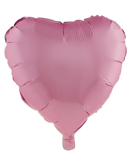 Hartjesballon roze van folie met glanzend oppervlak en vulopening onderaan, voor Valentijnsdag
