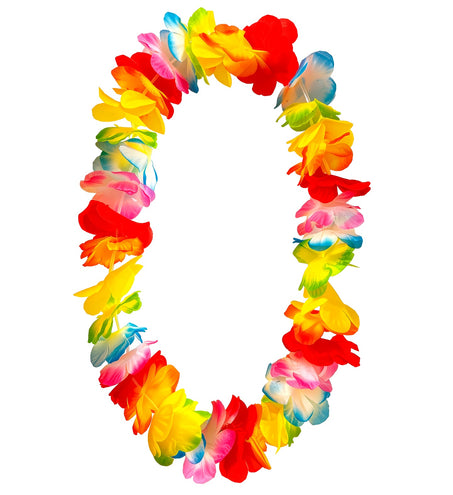 Hawaii bloemenkrans multicolor met stoffen bloemen in geel, rood, roze, groen en blauw