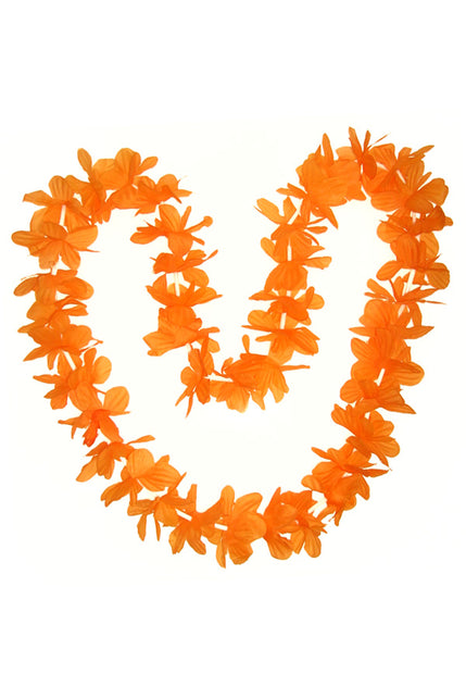Hawaii krans in oranje met grote uitstaande bloemblaadjes, gesloten bloemenkrans voor Koningsdag