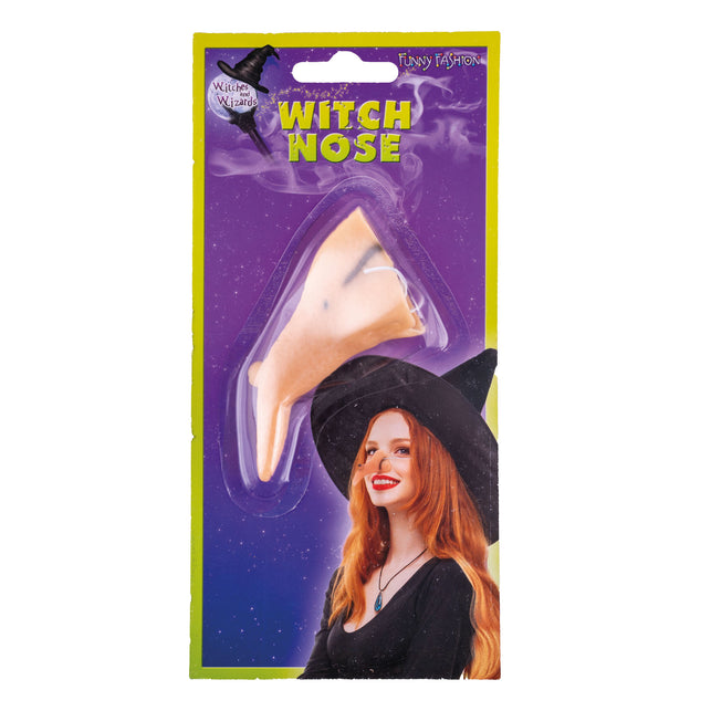 Heksen neus van Funny Fashion op verkoopkaart, huidkleurige haakneus voor een heksenlook