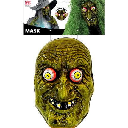 Heksenmasker met wiebelende ogen Sara in verpakking van Widmann met kaartlabel