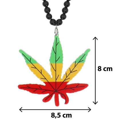 Hennepbladhanger van de reggae ketting, 8,5 x 8 cm, met zwart getekende nerven