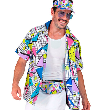 Heuptas jaren 80 op de taille met goudkleurige rits, gedragen met zonneklep