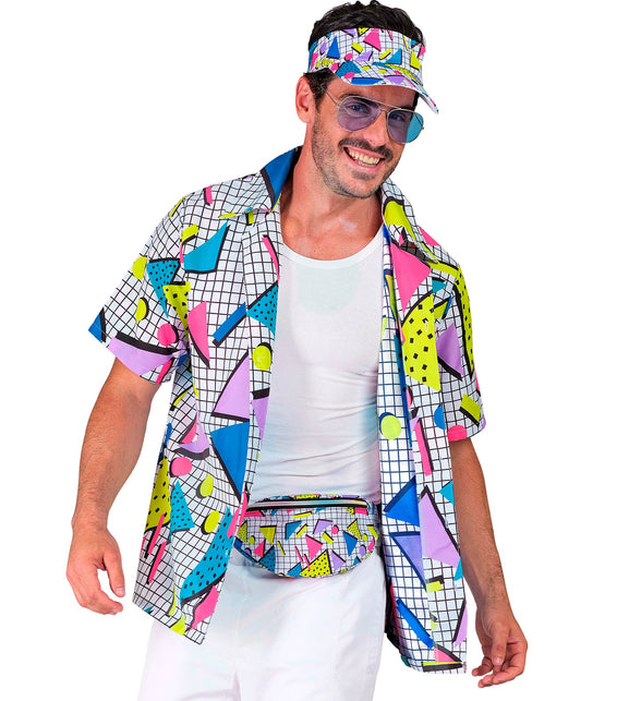 Heuptas jaren 80 op de taille met goudkleurige rits, gedragen met zonneklep