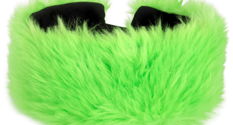 Hoofdband pluche groen met lange neongroene vacht en zwarte binnenkant voor een discofeest
